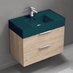 Nameeks DERIN338 Green Sink Bathroom Vanity, Modern, Wall Mounted, Single, 32 Inch, Brown Oak